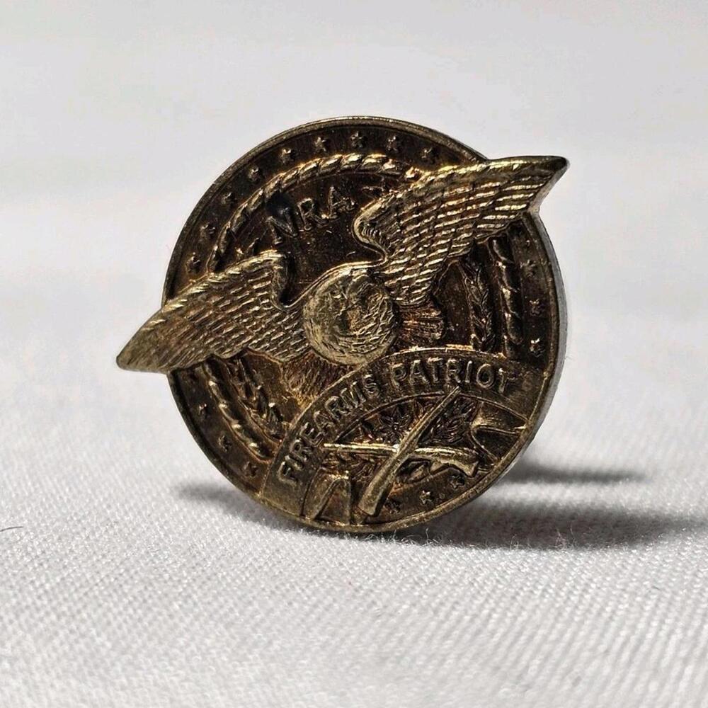 Vintage NRA Firearms Patriot Brass Lapel Hat Pin National Rifle Association